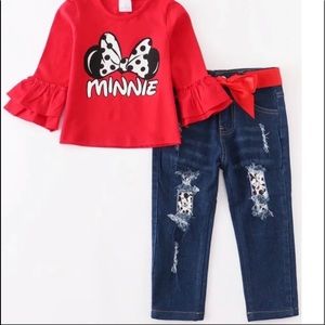 🎉HP🎉 7/6/22 🌷Girls Red Minnie Patch Jeans Matching Set